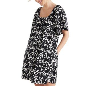Free Assembly Relaxed Fit Print Cotton Dress, Pockets, Black White, XL